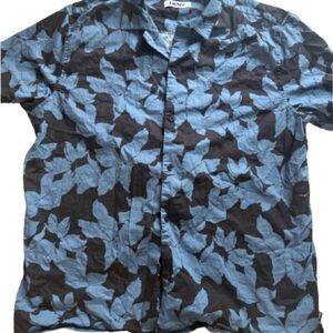 DKNY Black and Blue Leaf Print Shirt